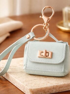 Source Unknown Mint Green Mini Purse Keychain with Rose Gold Hardware